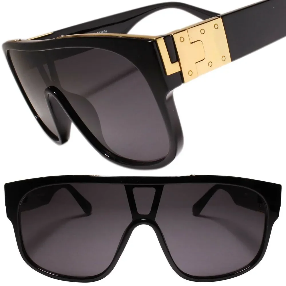 Celebrity Fashion Hip Hop Black Gold Aviator Sunglasses